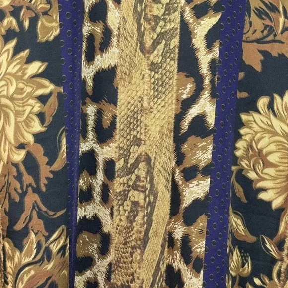 Chicos Sz 3 16/18 Long Sleeve Button Up Shirt Animal Floral Boho Gold Black Blue - Picture 7 of 9